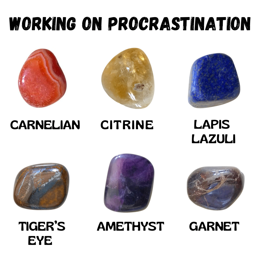 Crystal Mojo Bag with Crystals for Procrastination | Taking initiative | Energy | Focus | Concentration |